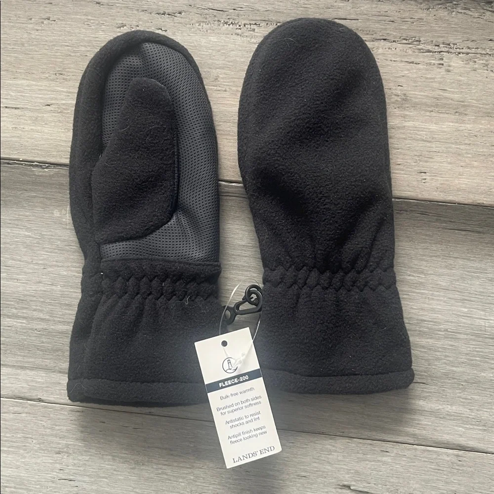 Land’s End boys girls FLEECE WINTER MITTENS black knit CUFFS S